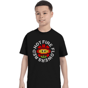 Shirts T-Shirts, Youth / XL / Black Red Hot Fire Flowers