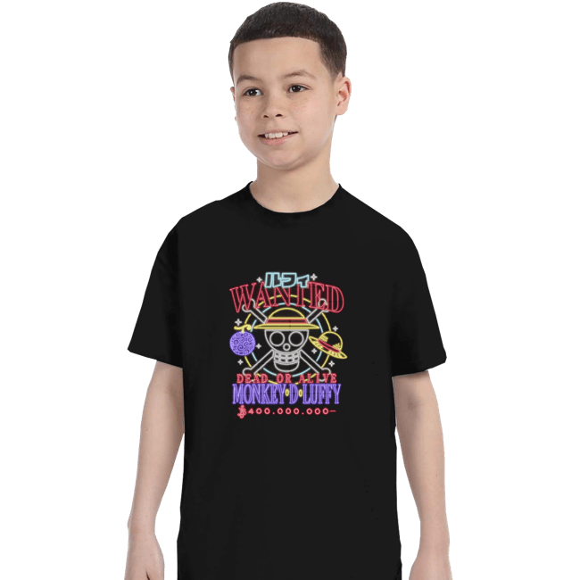 Shirts T-Shirts, Youth / XS / Black Luffy Neon