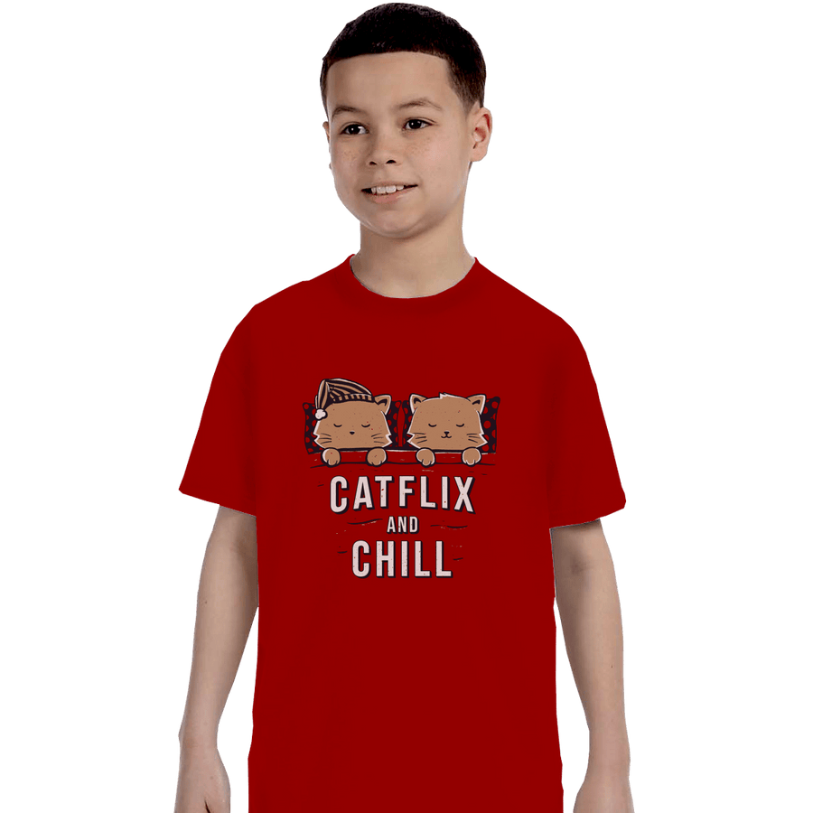 Shirts T-Shirts, Youth / Small / Red Catflix And Chill