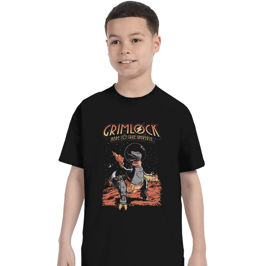 Shirts T-Shirts, Youth / XS / Black Space Pulp Robot Dinosaur Hero