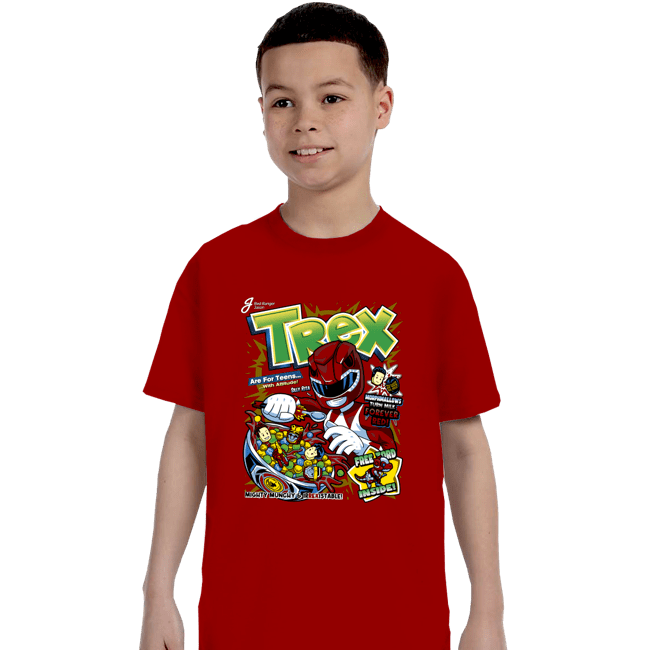 Daily_Deal_Shirts T-Shirts, Youth / XS / Red T-Rex Cereal