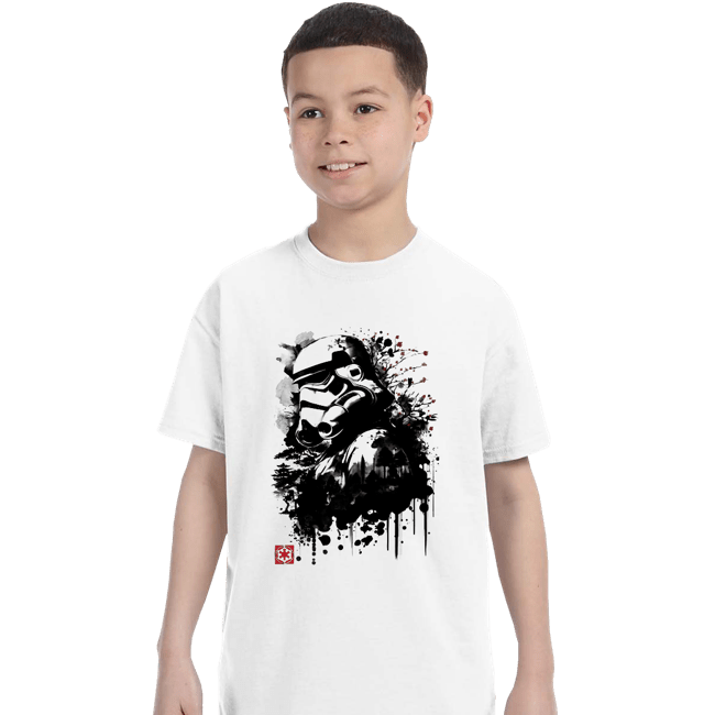 Daily_Deal_Shirts T-Shirts, Youth / XS / White Trooper In The Forest Sumi-e