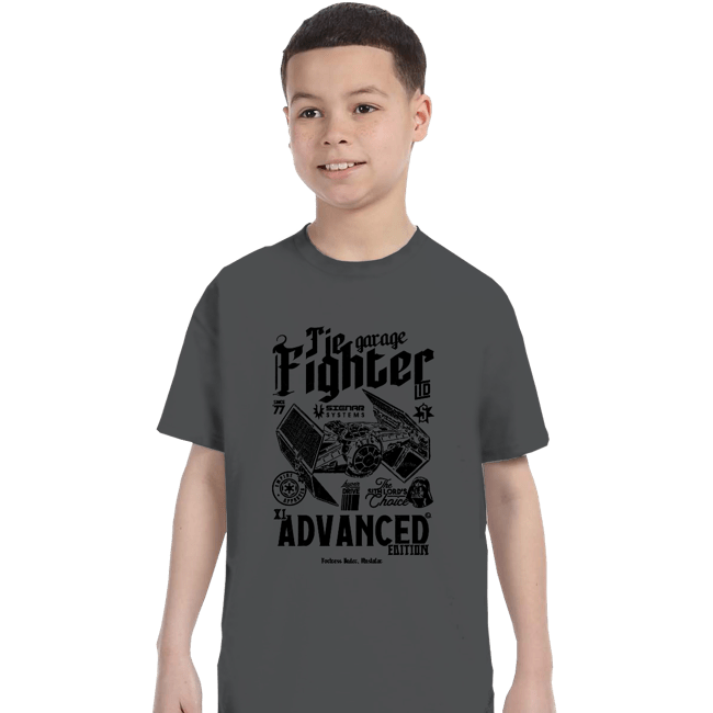 Daily_Deal_Shirts T-Shirts, Youth / XS / Charcoal Tie Fighter Garage