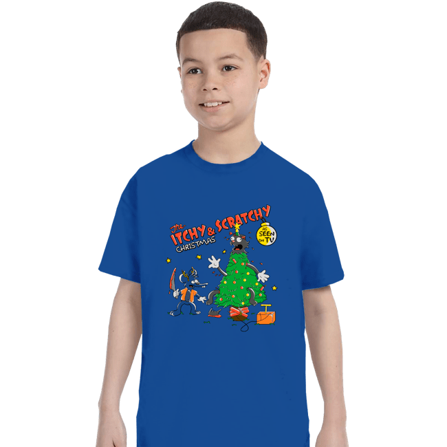 Daily_Deal_Shirts T-Shirts, Youth / XS / Royal Blue Itchy & Scratchy Christmas