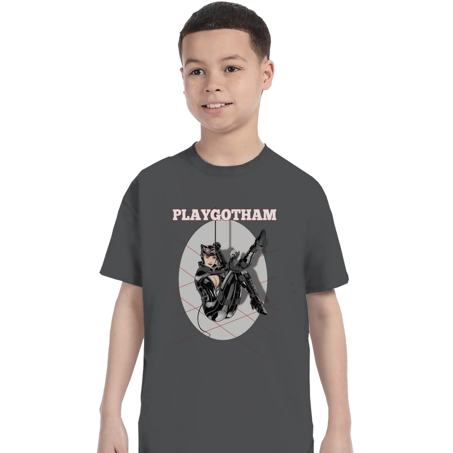 Shirts T-Shirts, Youth / XS / Charcoal Playgotham Catwoman
