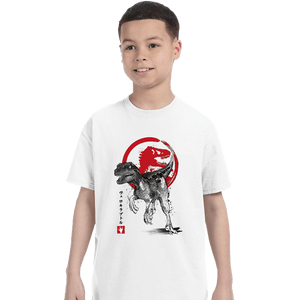 Secret_Shirts T-Shirts, Youth / XS / White Velociraptor Sumi-E