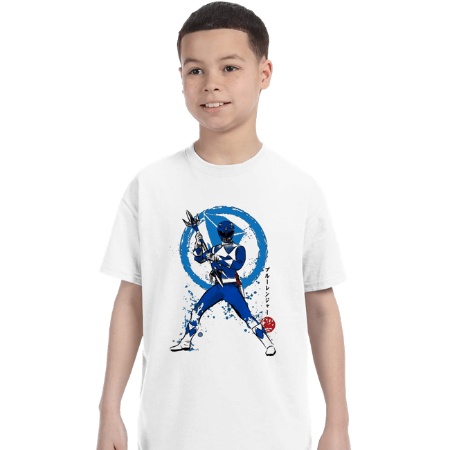 Shirts T-Shirts, Youth / XS / White Blue Ranger Sumi-e