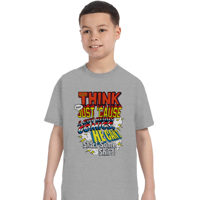 Daily_Deal_Shirts T-Shirts, Youth / XS / Sports Grey Just Cause A Guy Reads Comics