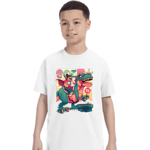 Daily_Deal_Shirts T-Shirts, Youth / XS / White Mushroom Warrior & Dinosaur