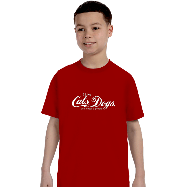 Shirts T-Shirts, Youth / XS / Red I Like Cats, Dogs, And Maybe 3 People