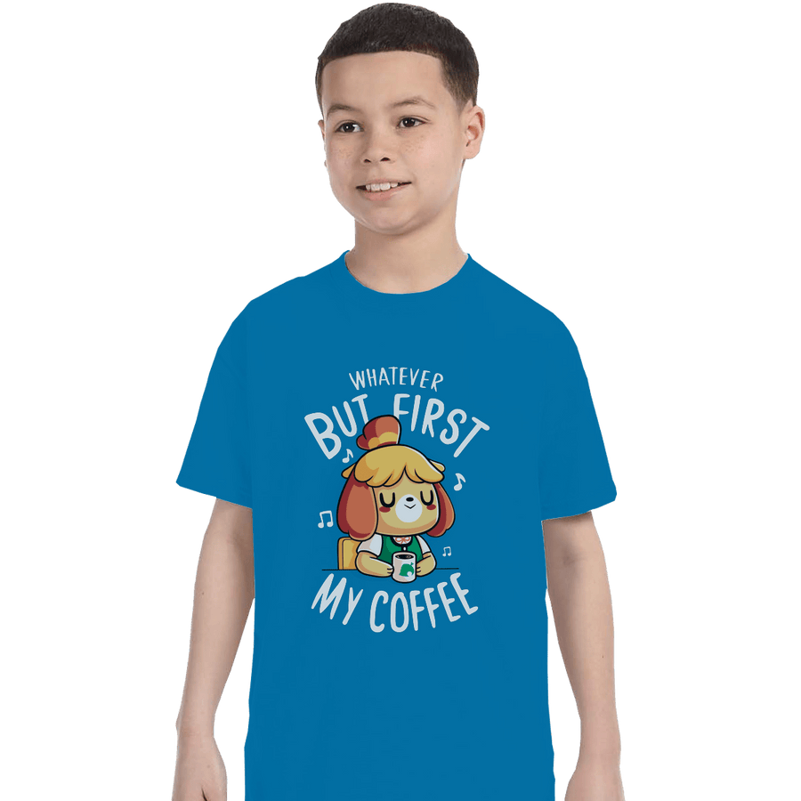 Shirts T-Shirts, Youth / XL / Sapphire First My Coffee