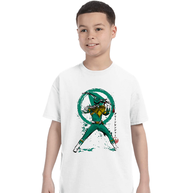 Daily_Deal_Shirts T-Shirts, Youth / XS / White Green Ranger Sumi-e