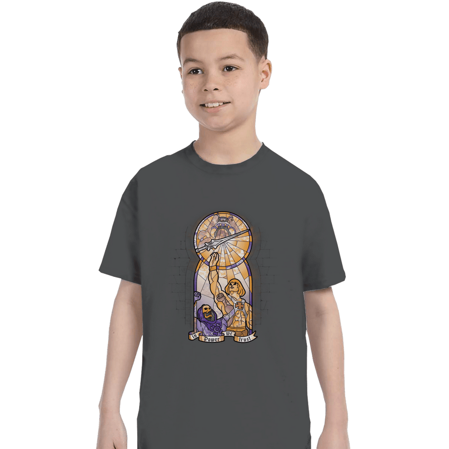 Shirts T-Shirts, Youth / XS / Charcoal In Power We Trust