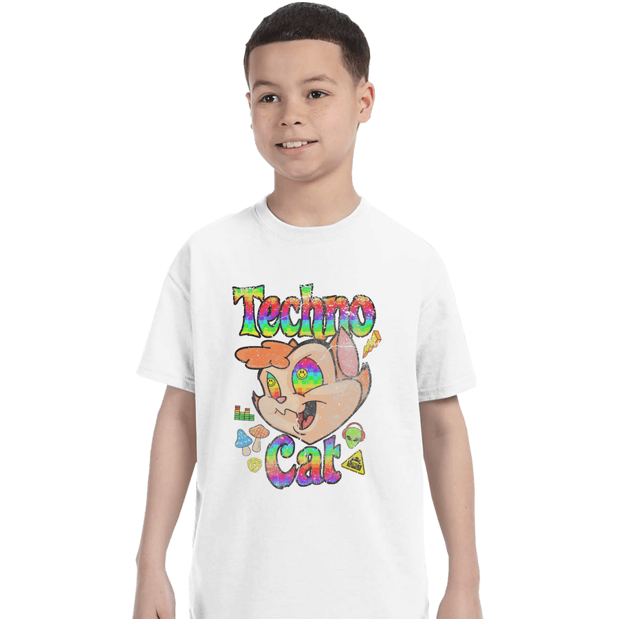 Shirts T-Shirts, Youth / XL / White Faux Paw the Techno Cat