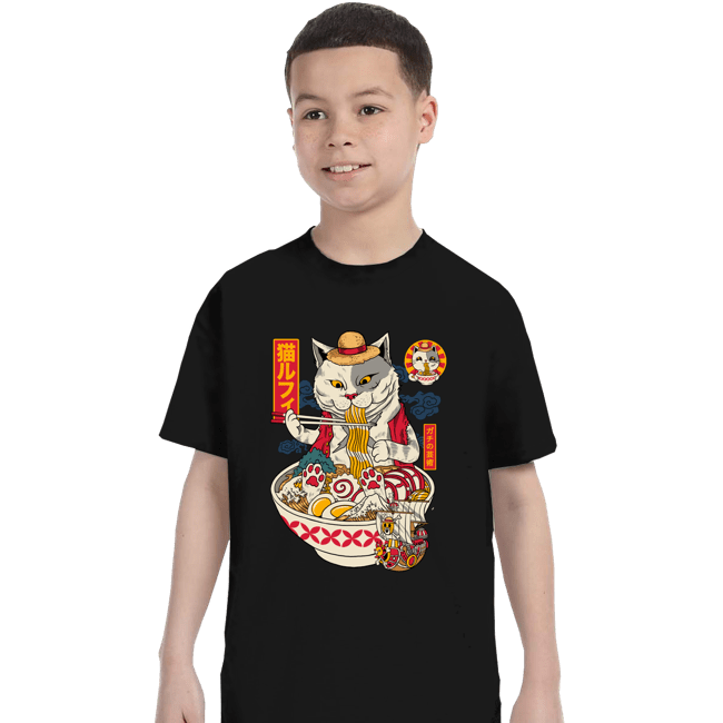 Daily_Deal_Shirts T-Shirts, Youth / XS / Black Ramen Cat Pirate