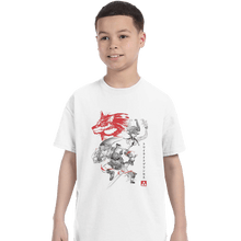 Load image into Gallery viewer, Shirts T-Shirts, Youth / XL / White Twilight Wolf Sumi-e
