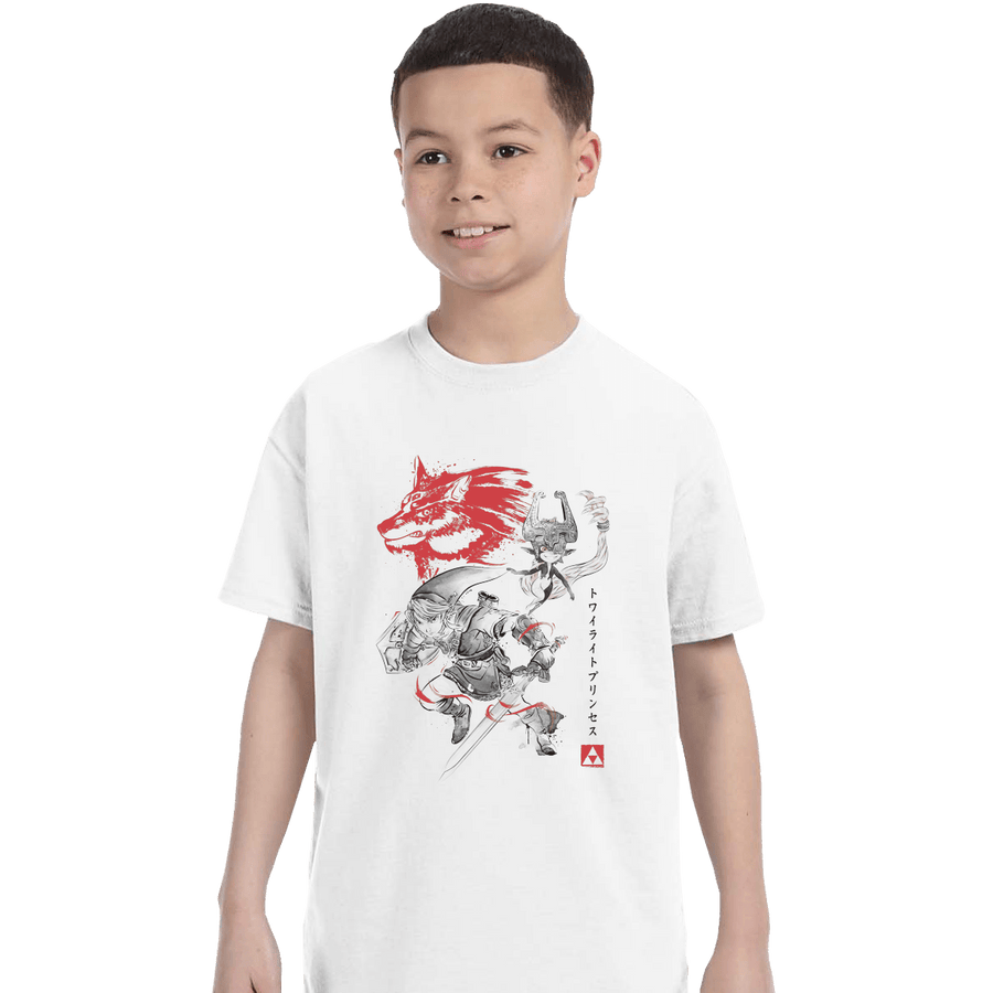 Shirts T-Shirts, Youth / XL / White Twilight Wolf Sumi-e