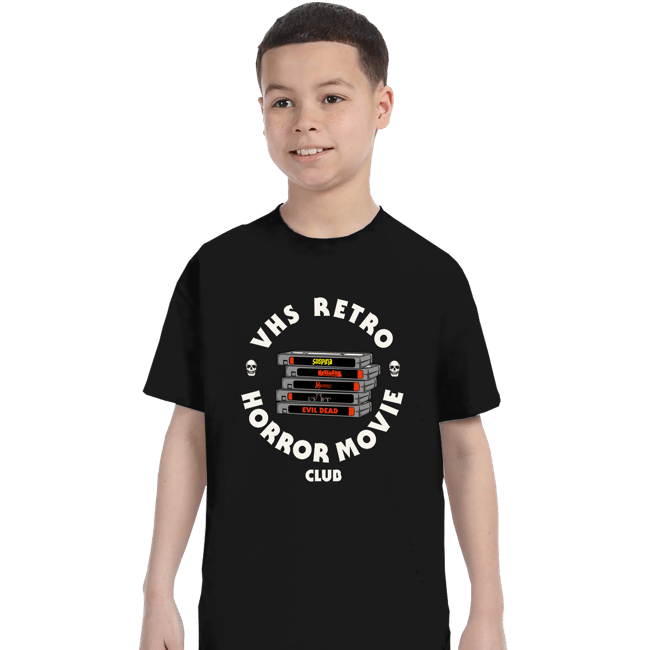 Secret_Shirts T-Shirts, Youth / XS / Black VHS RETRO HORROR MOVIE CLUB