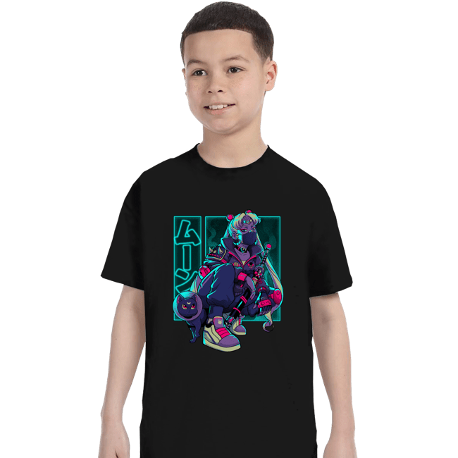 Daily_Deal_Shirts T-Shirts, Youth / XS / Black Neon Waxing Moon
