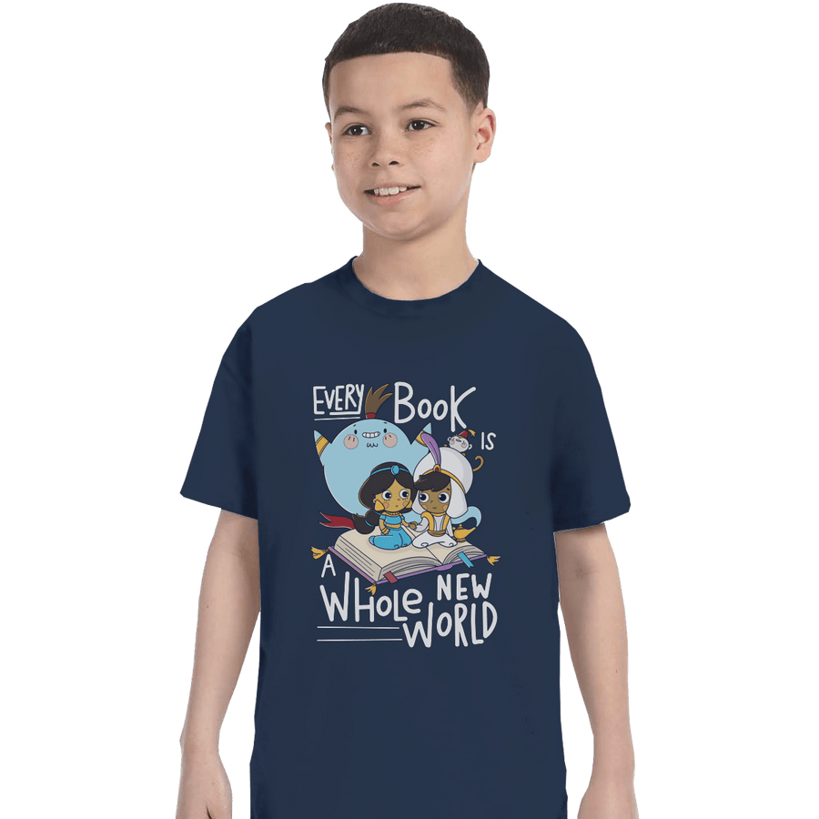 Shirts T-Shirts, Youth / XL / Navy Every Book Is a Whole New World