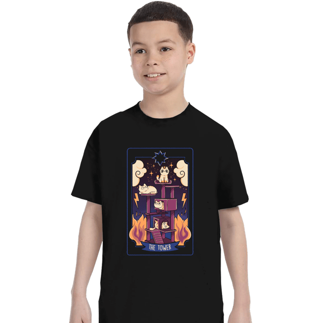 Daily_Deal_Shirts T-Shirts, Youth / XS / Black The Tower Cat Tarot