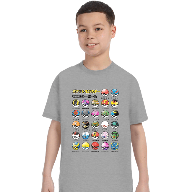 Secret_Shirts T-Shirts, Youth / XS / Sports Grey Pokeball Types