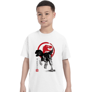 Shirts T-Shirts, Youth / XS / White Velociraptor sumi-e halftones