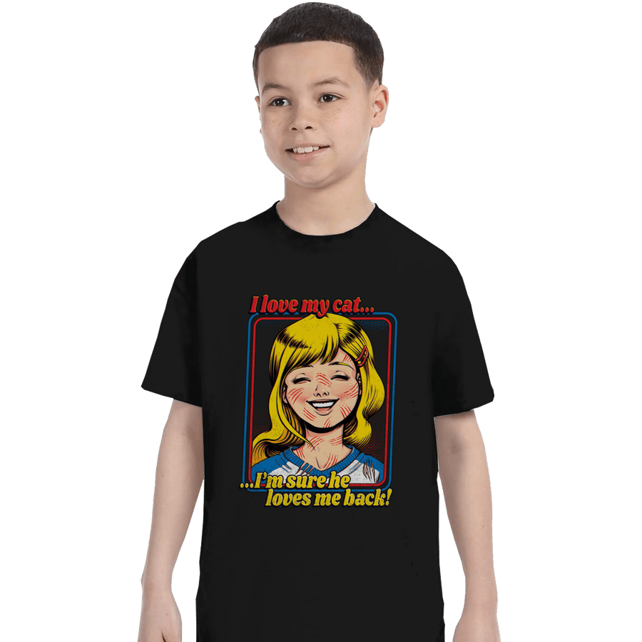 Shirts T-Shirts, Youth / XS / Black I Love My Cat
