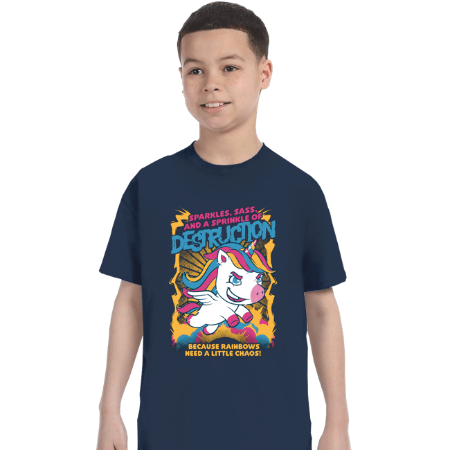 Secret_Shirts T-Shirts, Youth / XS / Navy Unicorn Rainbows Destruction