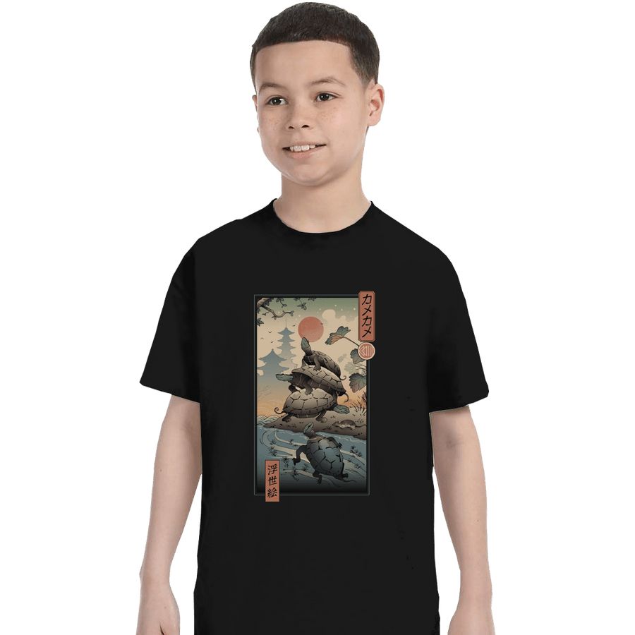 Shirts T-Shirts, Youth / XL / Black Kame Kame Ukiyo-e