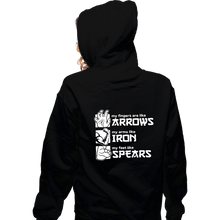 Load image into Gallery viewer, Daily_Deal_Shirts Zippered Hoodies, Unisex / Small / Black Arrows Iron And Spears
