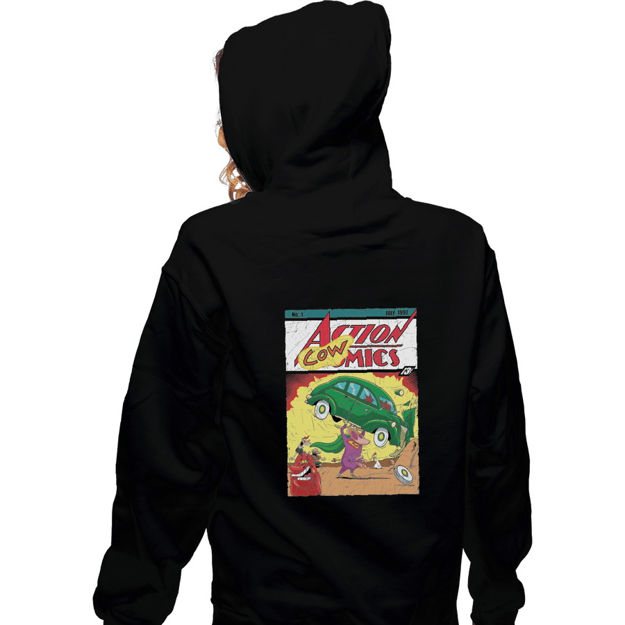 Shirts Pullover Hoodies, Unisex / Small / Black Action Cowmics