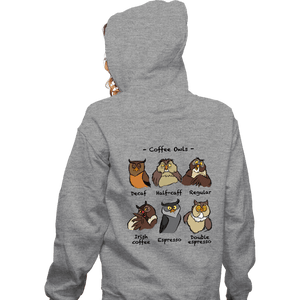 Daily_Deal_Shirts Zippered Hoodies, Unisex / Small / Sports Grey Coffee Owls