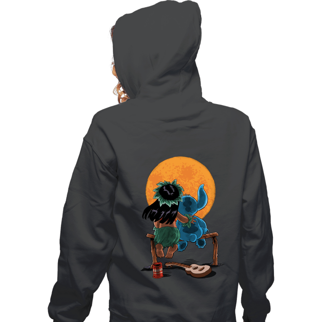 Daily_Deal_Shirts Zippered Hoodies, Unisex / Small / Dark Heather Alien And Girl Gazing At The Moon