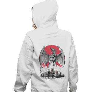 Shirts Zippered Hoodies, Unisex / Small / White Fire Pteranodon Attack Sumi-e