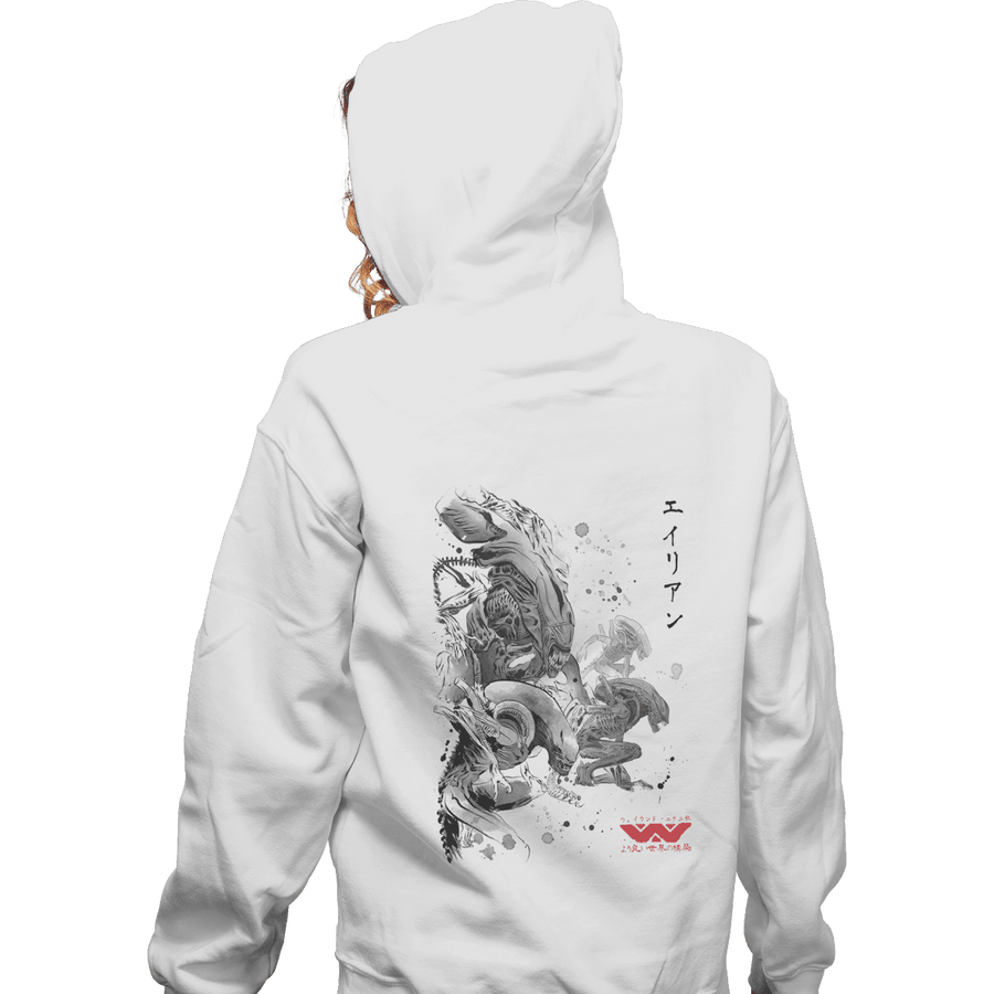 Shirts Zippered Hoodies, Unisex / Small / White Xenomorphs Invasion Sumi-e