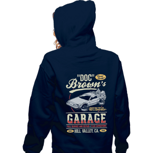 Shirts Zippered Hoodies, Unisex / Small / Navy Doc Brown's Garage