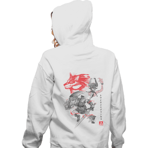 Shirts Zippered Hoodies, Unisex / Small / White Twilight Wolf Sumi-e