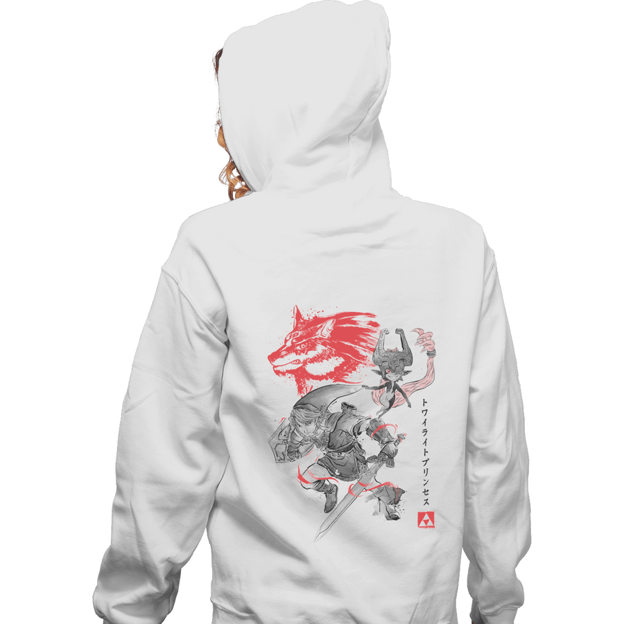 Shirts Zippered Hoodies, Unisex / Small / White Twilight Wolf Sumi-e