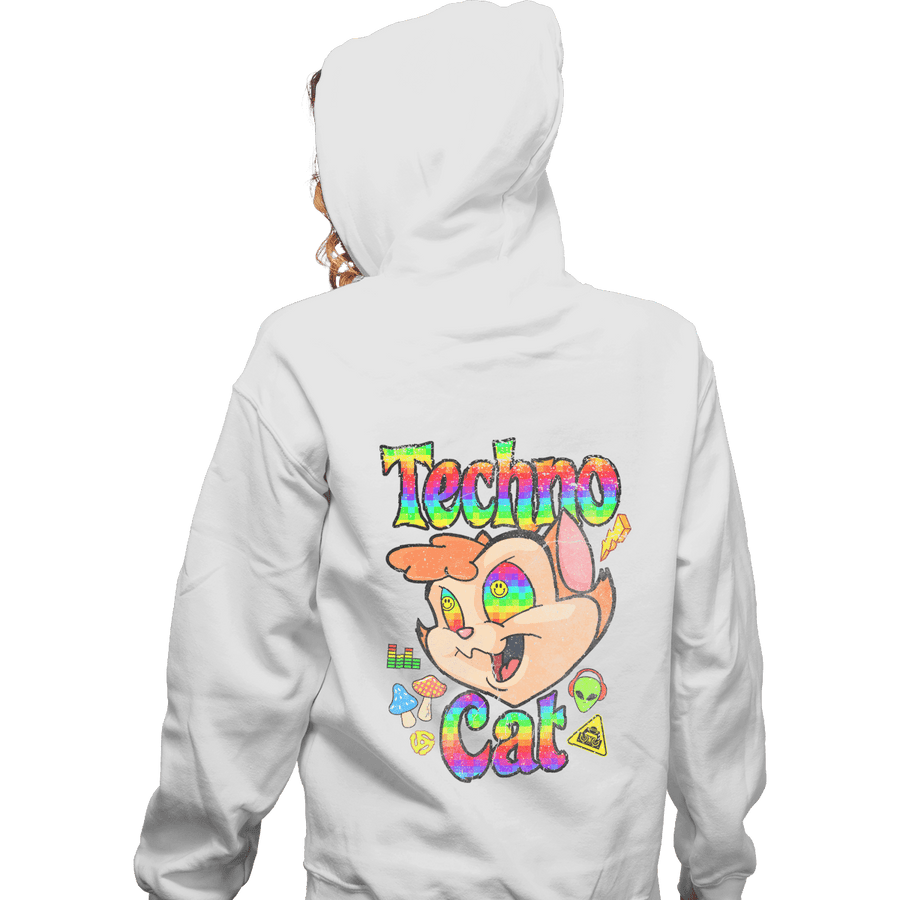 Shirts Zippered Hoodies, Unisex / Small / White Faux Paw the Techno Cat