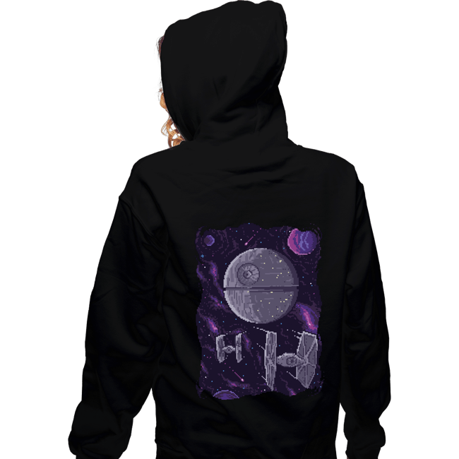 Daily_Deal_Shirts Zippered Hoodies, Unisex / Small / Black Pixel Death Star