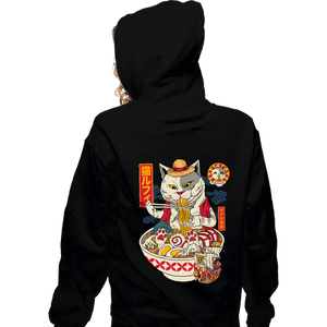 Daily_Deal_Shirts Zippered Hoodies, Unisex / Small / Black Ramen Cat Pirate