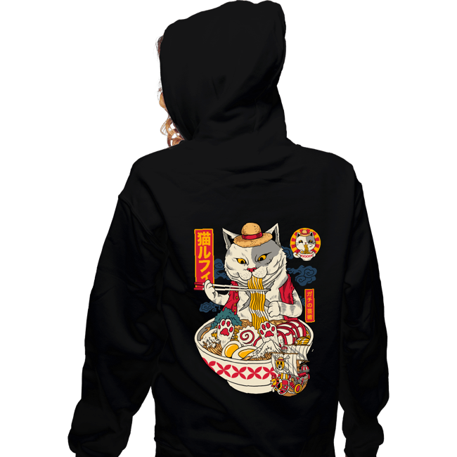 Daily_Deal_Shirts Zippered Hoodies, Unisex / Small / Black Ramen Cat Pirate