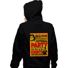 Load image into Gallery viewer, Secret_Shirts Zippered Hoodies, Unisex / Small / Black Delta House Flyer
