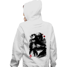 Load image into Gallery viewer, Daily_Deal_Shirts Zippered Hoodies, Unisex / Small / White The Bounty Hunter In The desert Sumi-e
