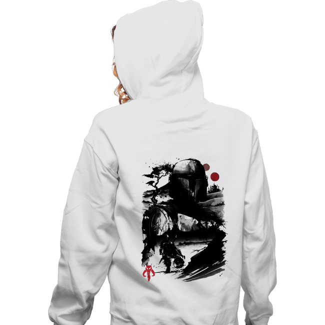 Daily_Deal_Shirts Zippered Hoodies, Unisex / Small / White The Bounty Hunter In The desert Sumi-e