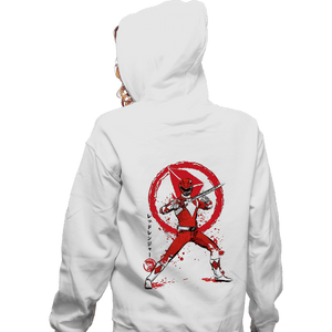 Daily_Deal_Shirts Zippered Hoodies, Unisex / Small / White Red Ranger Sumi-e