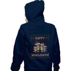 Daily_Deal_Shirts Zippered Hoodies, Unisex / Small / Navy Happy Howlidays