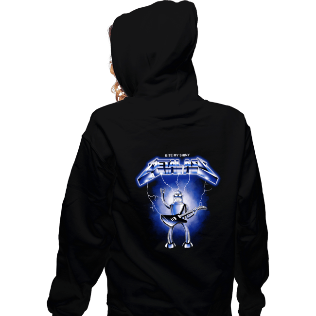 Daily_Deal_Shirts Zippered Hoodies, Unisex / Small / Black Shiny Metal