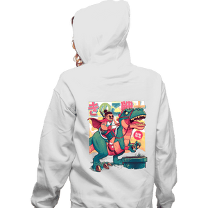 Daily_Deal_Shirts Zippered Hoodies, Unisex / Small / White Mushroom Warrior & Dinosaur